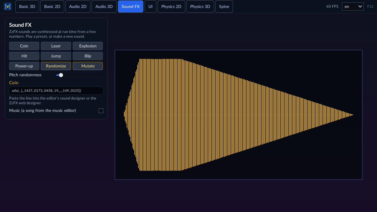 Sound FX: ZzFX presets and a looping song